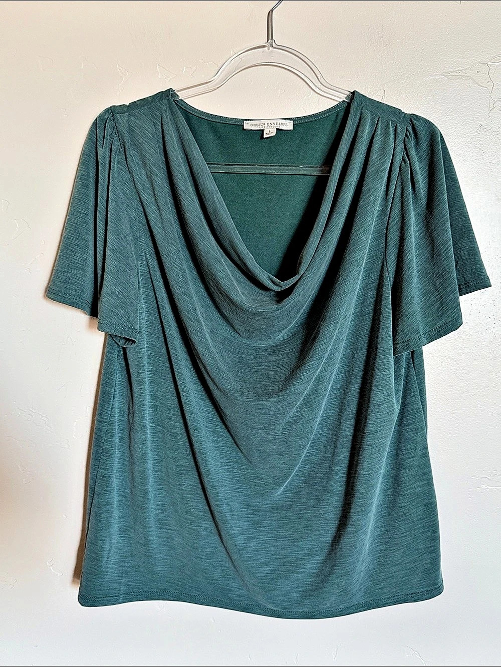 Green Envelope Green Cowl Neck Short Sleeve Top